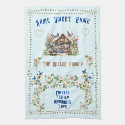 Home Sweet Home Kitchen Towel Blue Colorful