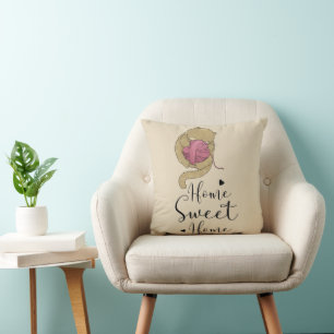 Home Sweet Home Kitten Yarn Throw Pillow