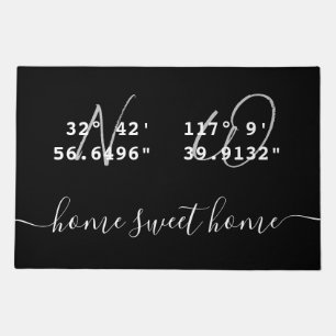 "Home Sweet Home" Latitude Longitude Black & White Doormat