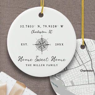 Home Sweet Home Latitude Longitude Personalized Ceramic Ornament