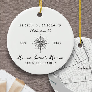 Home Sweet Home Latitude Longitude Personalized Ceramic Ornament