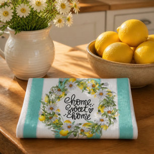 Home Sweet Home Lemon Daisy Wreath Kitchen Towel