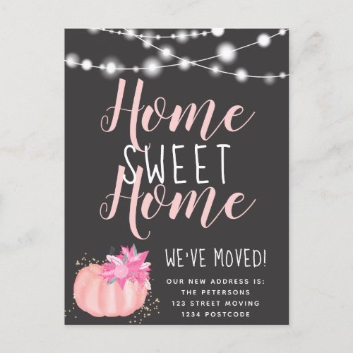 home sweet home lights pink pumpkin new moving announcement postcard