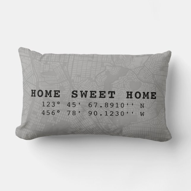 Home Sweet Home | Map & Coordinates | Gray Lumbar Pillow (Front)