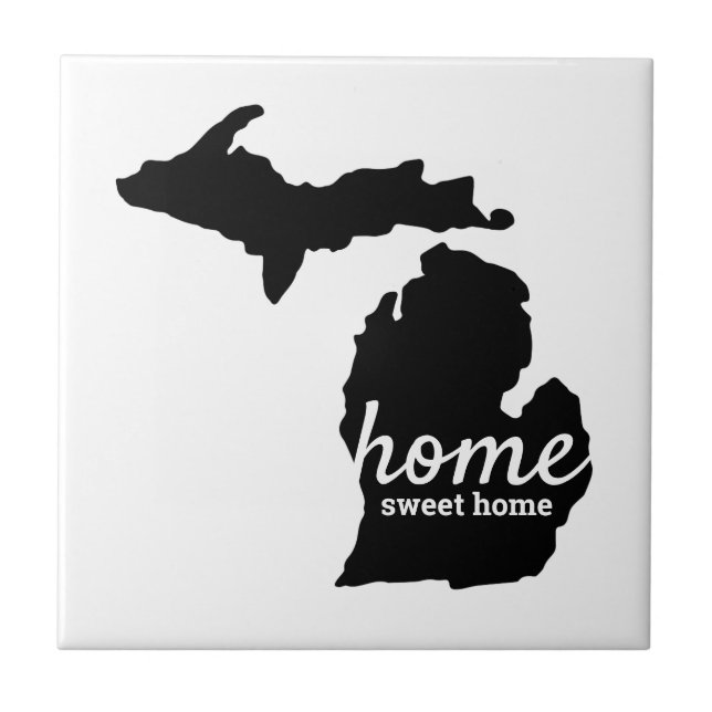 Home Sweet Home Michigan Silhouette Ceramic Tile (Front)