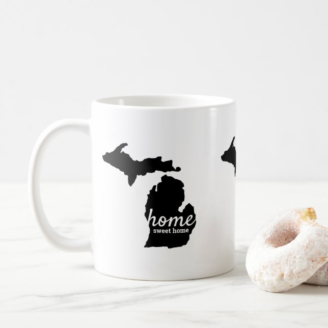 Home Sweet Home Michigan Silhouette Coffee Mug (With Donut)