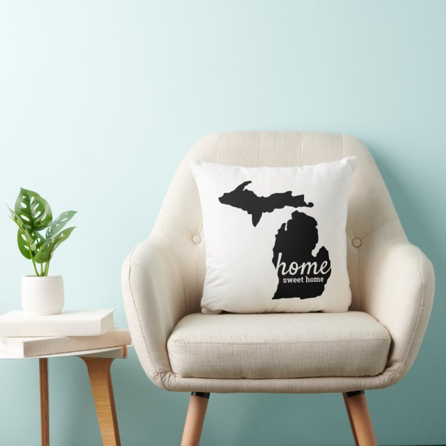 Home Sweet Home Michigan Silhouette Throw Pillow (Chair)