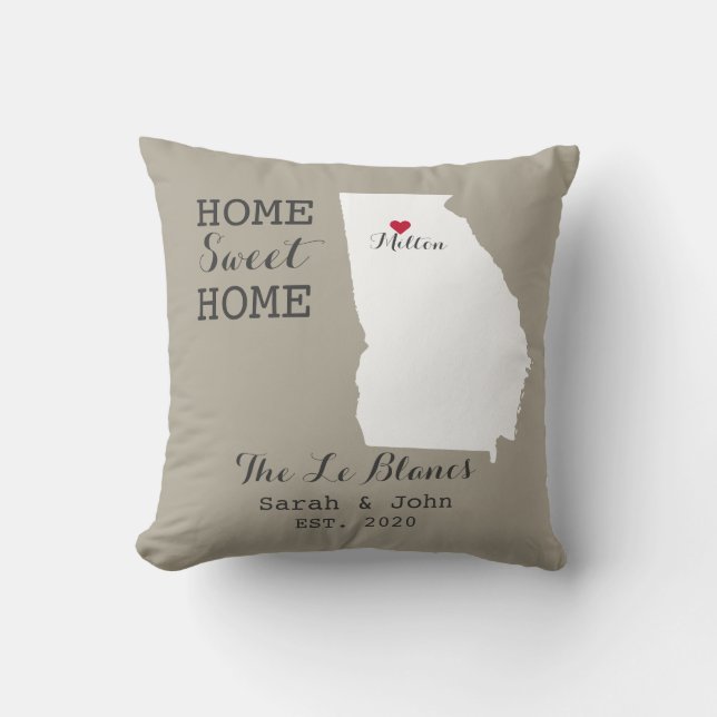 Home Sweet Home | Milton Georgia Rustic Greige Throw Pillow (Front)