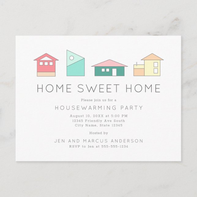 Home Sweet Home Minimalist Housewarming Party Postcard (Front)