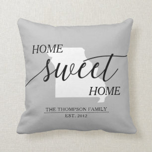 Home Sweet Home MO State Family Name Throw Pillow