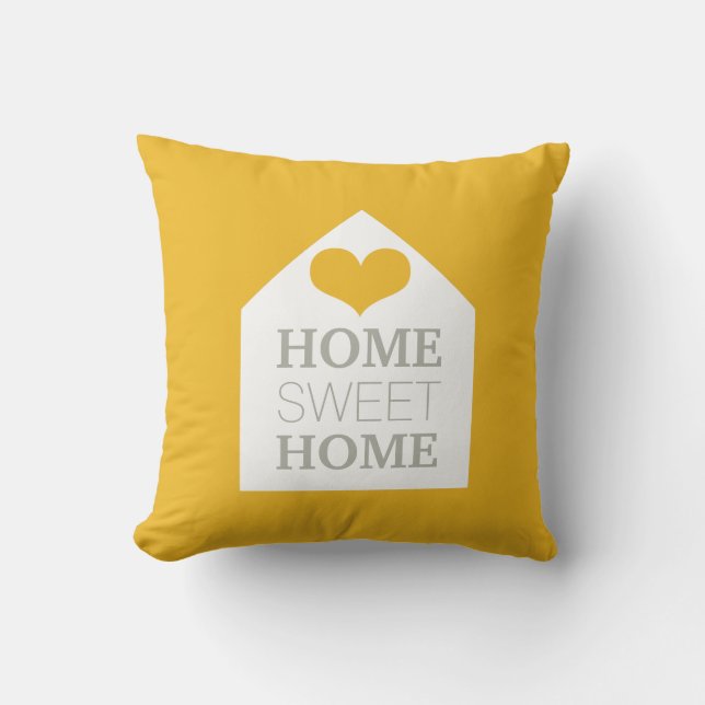 HOME SWEET HOME Mustard Yellow & Grey Pillow (Front)