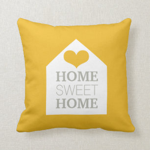 HOME SWEET HOME Mustard Yellow & Grey Pillow