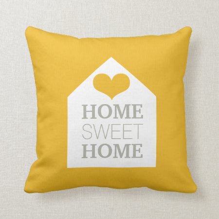 Home Sweet Home Mustard Yellow & Grey Pillow