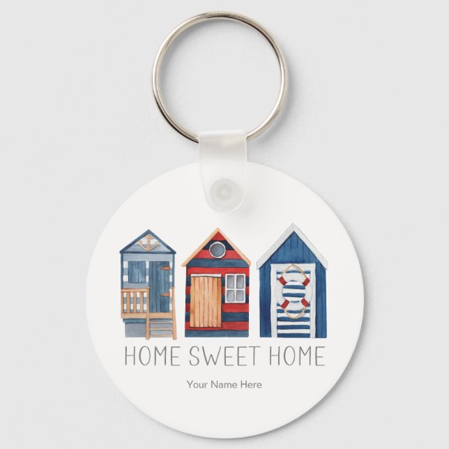 Home Sweet Home Nautical Summer Beach Hut Cabanas  Keychain (Front)