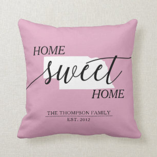 Home Sweet Home NE State Family Name Throw Pillow