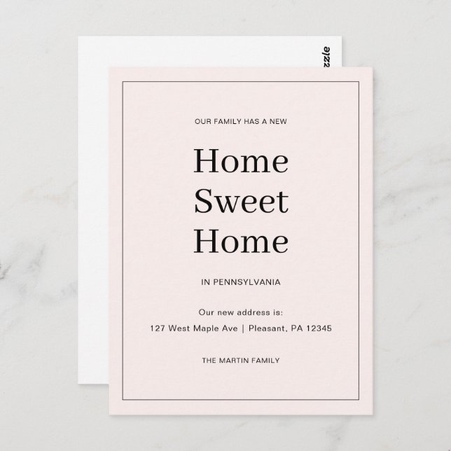 Home Sweet Home New Address Moving Announcement Postcard (Front/Back)