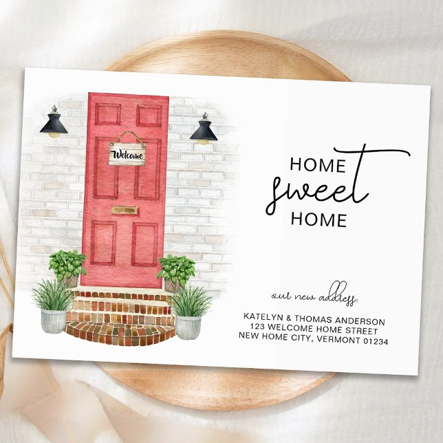 Home Sweet Home New Address Red Door Watercolor Announcement (Creator Uploaded)