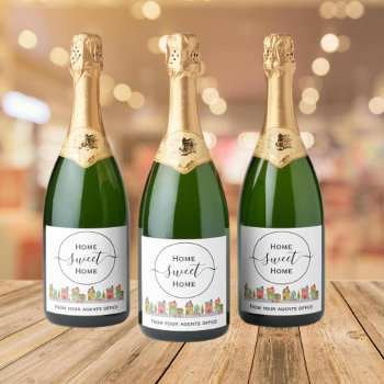 Home Sweet Home New Home Gift From Agent Sparkling Wine Label by Ricaso_Intros at Zazzle