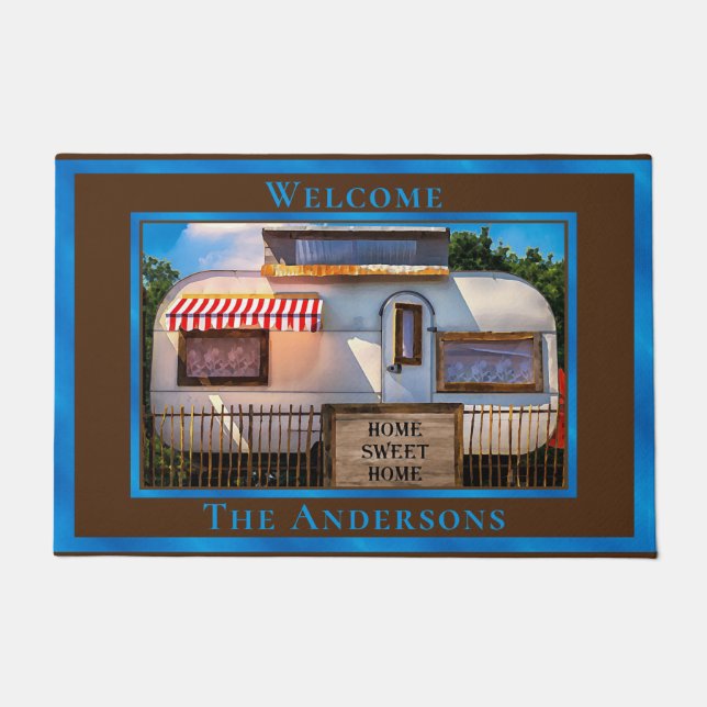 Home Sweet Home Nostalgic Vintage Camper Trailer Doormat (Front)