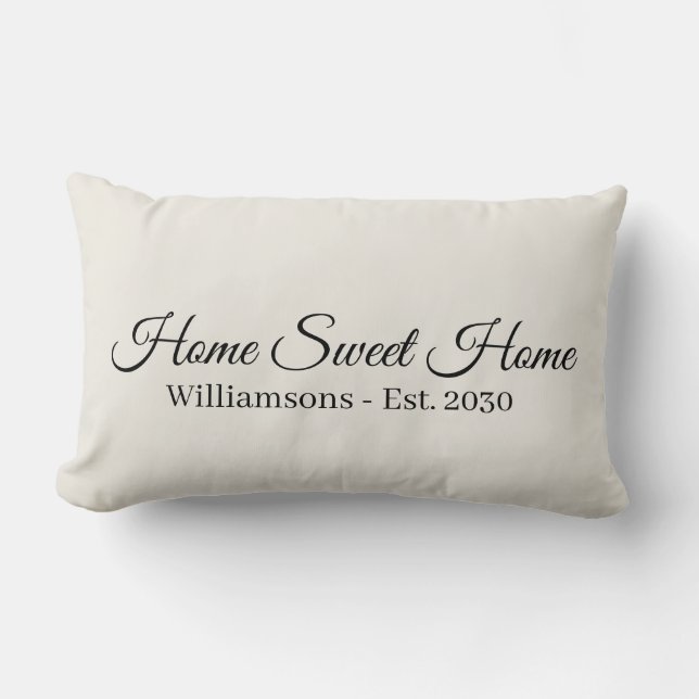 Home Sweet Home offwhite custom script elegant Lumbar Pillow (Front)