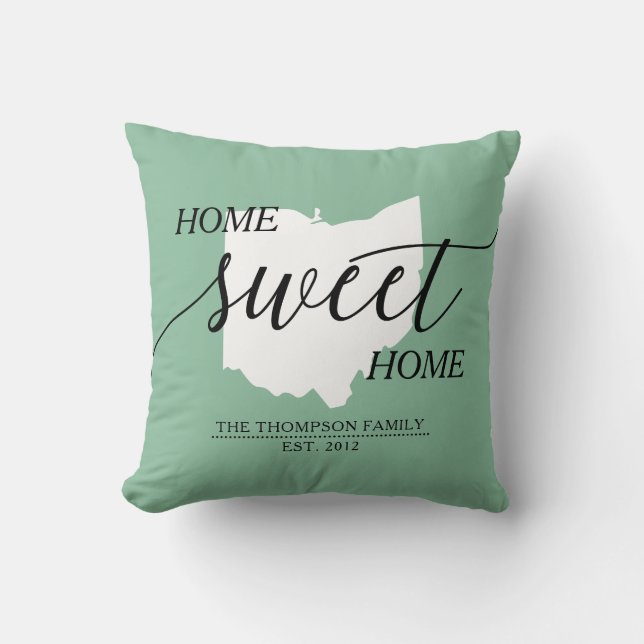 Home Sweet Home OH State Family Name Throw Pillow (Front)