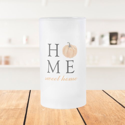 Home Sweet Home  Orange Pumpkin  Fall Season Frosted Glass Beer Mug