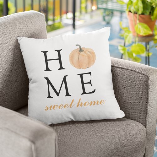 Home Sweet Home  Orange Pumpkin  Fall Season Outdoor Pillow