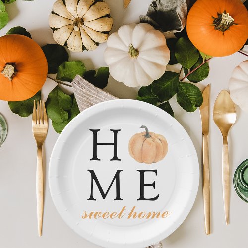 Home Sweet Home  Orange Pumpkin  Fall Season Paper Plates