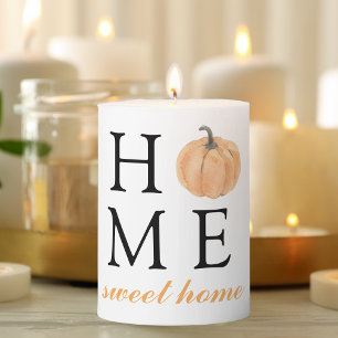 Home Sweet Home Orange Pumpkin Fall Season Pillar Candle