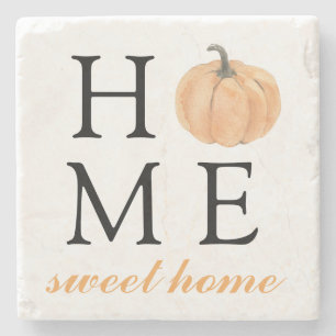 Home Sweet Home Orange Pumpkin Fall Season Stone Coaster