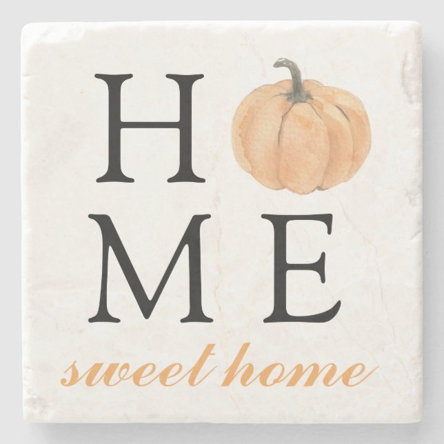 Home Sweet Home | Orange Pumpkin | Fall Season Stone Coaster (Front)