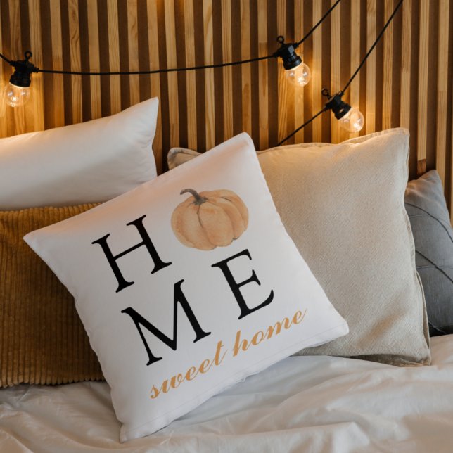 Home Sweet Home | Orange Pumpkin | Fall Season Throw Pillow (Creator Uploaded)