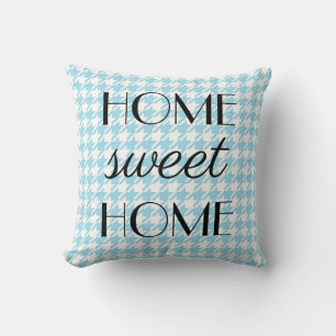Home Sweet Home Pastel Light Blue Pepita Pattern Throw Pillow