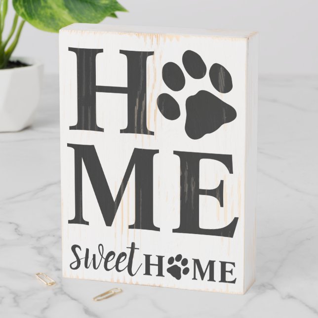 Home Sweet Home Paw Print Wooden Box Sign (In Situ Vertical)