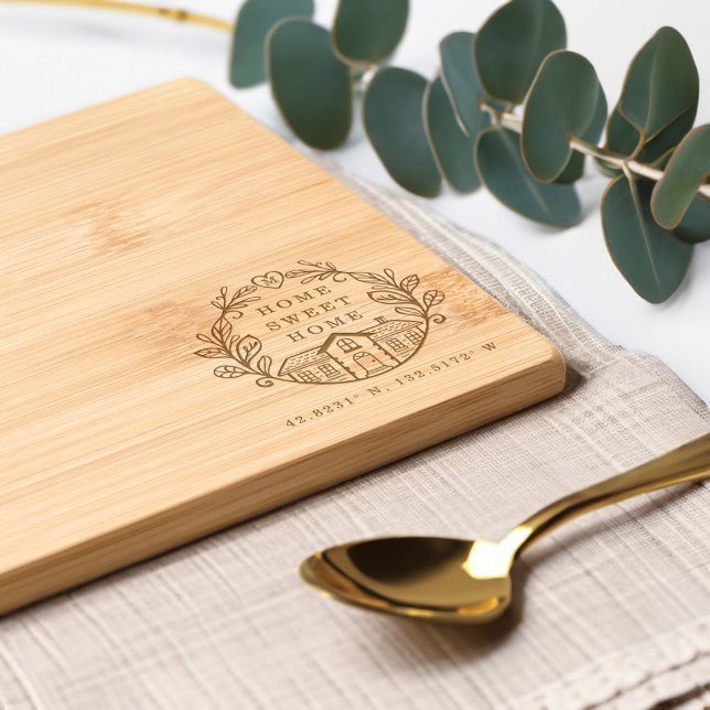 Home Sweet Home Personalized Monogram Coordinates Engraved Cutting Board (Home Sweet Home Personalized Monogram Coordinates Cutting Board)