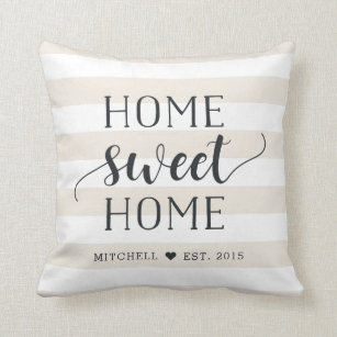 Home Sweet Home Personalized Striped Throw Pillow