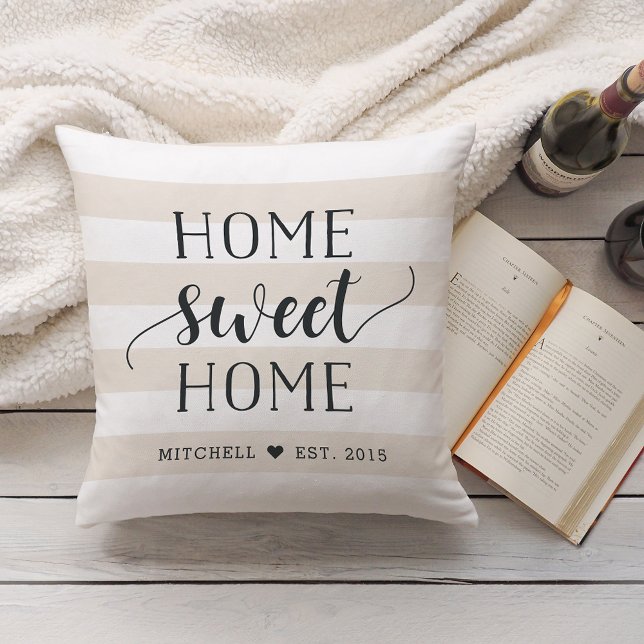 Home Sweet Home Personalized Striped Throw Pillow (Creator Uploaded)
