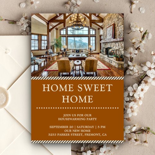 Home Sweet Home Photo Brown Housewarming Party Invitation