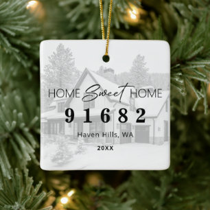 Home Sweet Home Photo Zip Code Ceramic Ornament