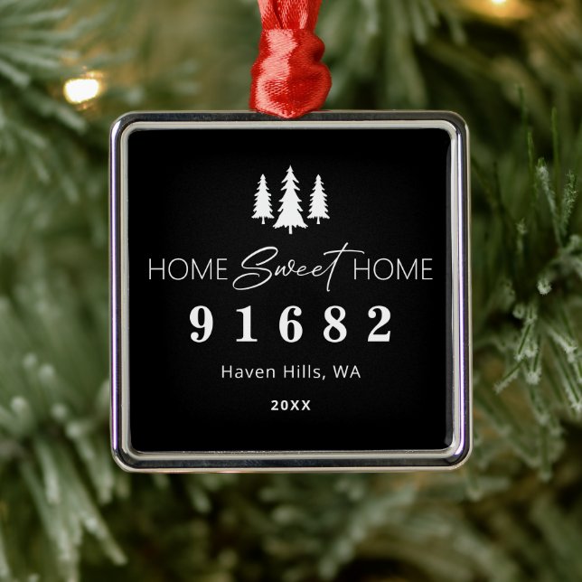 Home Sweet Home Photo Zip Code Metal Ornament (Tree)