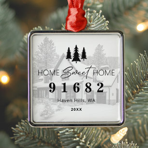Home Sweet Home Photo Zip Code Metal Ornament