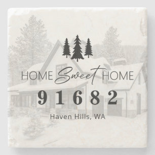 Home Sweet Home Photo Zip Code Stone Coaster