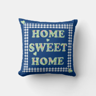 Home Sweet Home Pillow, Blue Mix'n'Match Patterns Throw Pillow