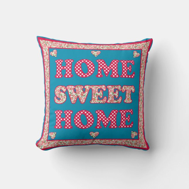 Home Sweet Home Pillow, Red and Blue Mix'n'Match Throw Pillow (Front)