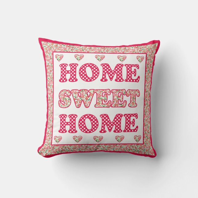 Home Sweet Home Pillow, Red and White Mix'n'Match Throw Pillow (Front)
