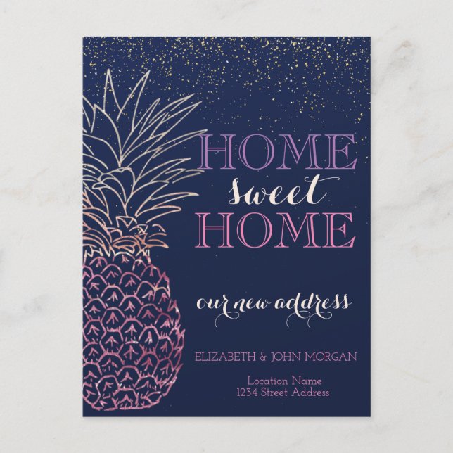 Home Sweet Home, Pineapple,Confetti New Address Announcement Postcard (Front)