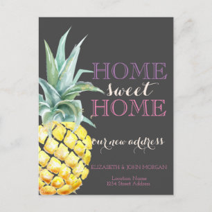 Home Sweet Home, Pineapple Grey New Address Announcement Postcard
