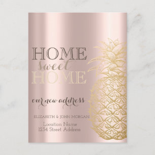 Home Sweet Home,Pineapple,Rose Gold New Address Announcement Postcard