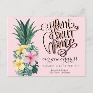 Home Sweet Home,Pineapple Tropical Flowers Announcement Postcard