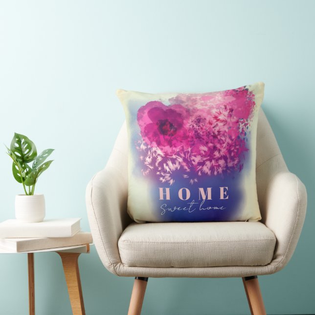 Home Sweet Home Pink Burgundy Floral Vase Throw Pillow (Chair)